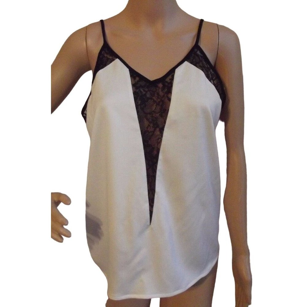 Express XS Ivory & Black Lace V-Neck Inset Cami shirt top tank (X-Small 0-2)